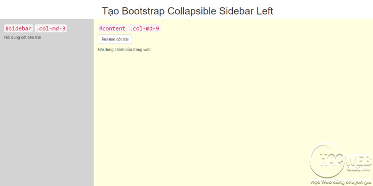 Hướng dẫn cách tạo Bootstrap Collapsible Sidebar Left