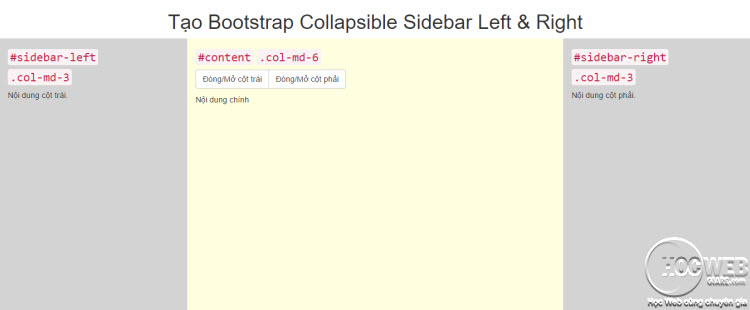 Hướng dẫn cách tạo Bootstrap Collapsible Sidebar Left & Right