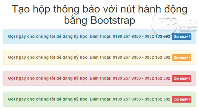 Cách tạo hộp thông báo với nút hành động bằng Bootstrap