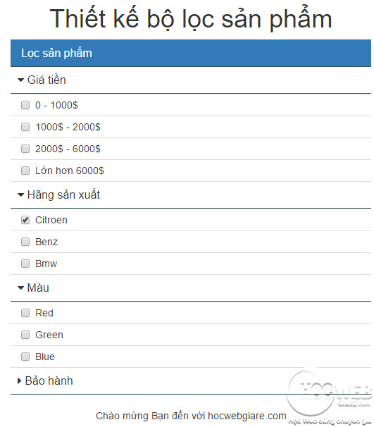 Hướng dẫn thiết kế bộ lọc sản phẩm bằng Bootstrap