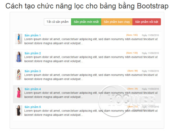 Hướng dẫn cách tạo chức năng lọc cho bảng bằng Bootstrap