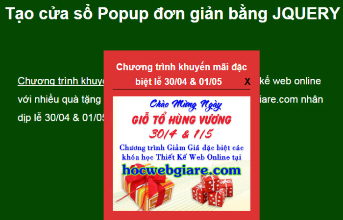 Hướng dẫn tạo cửa sổ Popup đơn giản bằng JQUERY