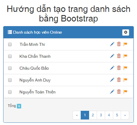 Hướng dẫn tạo trang danh sách bằng Bootstrap